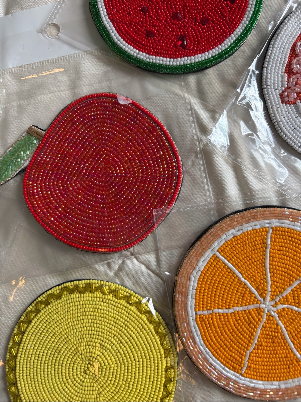 Beaded Fruit Coasters Set - Red, Orange, Yellow, Green Accents - Picture 4 of 8